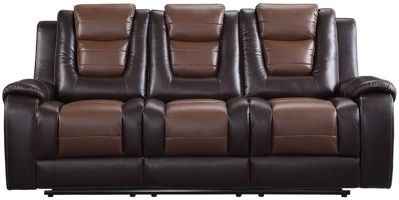 Ashcroft Double Reclining Sofa w/Drop-Down Cup Holder in 2-Tone (Light Brown and Dark Brown) by Homelegance
