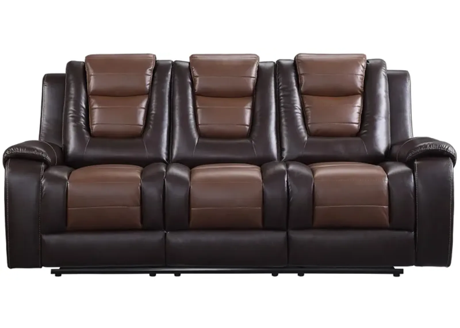 Ashcroft Double Reclining Sofa W/Drop-Down Cup Holder in 2-Tone (Light Brown and Dark Brown) by Homelegance