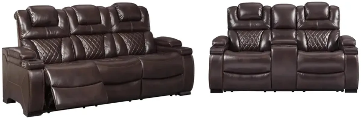 Warnerton Power Reclining Sofa and Loveseat in Chocolate by Ashley Furniture