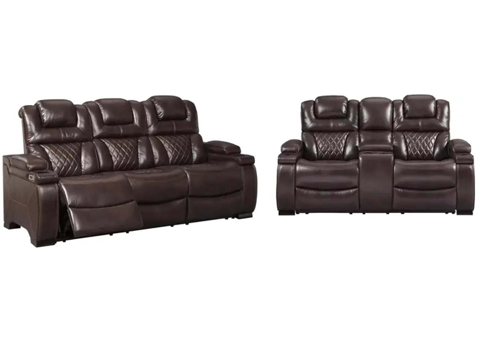 Warnerton Power Reclining Sofa and Loveseat in Chocolate by Ashley Furniture