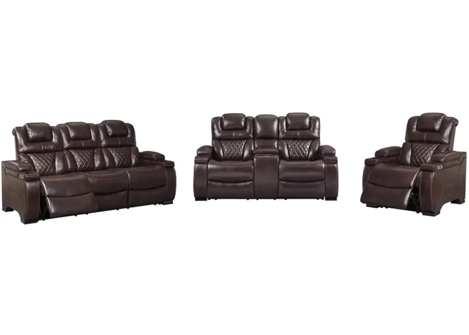 Warnerton Power Reclining Sofa and Loveseat with Power Recliner in Chocolate by Ashley Furniture