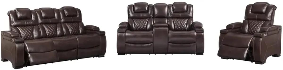 Warnerton Power Reclining Sofa and Loveseat with Power Recliner in Chocolate by Ashley Furniture