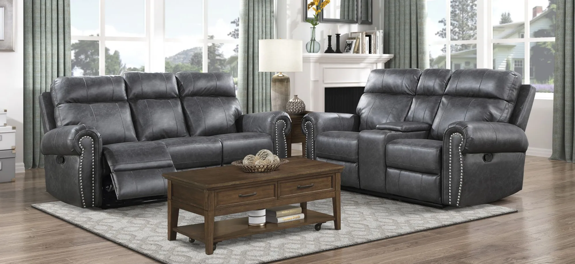 Anaheim Double Reclining Sofa in Gray by Homelegance