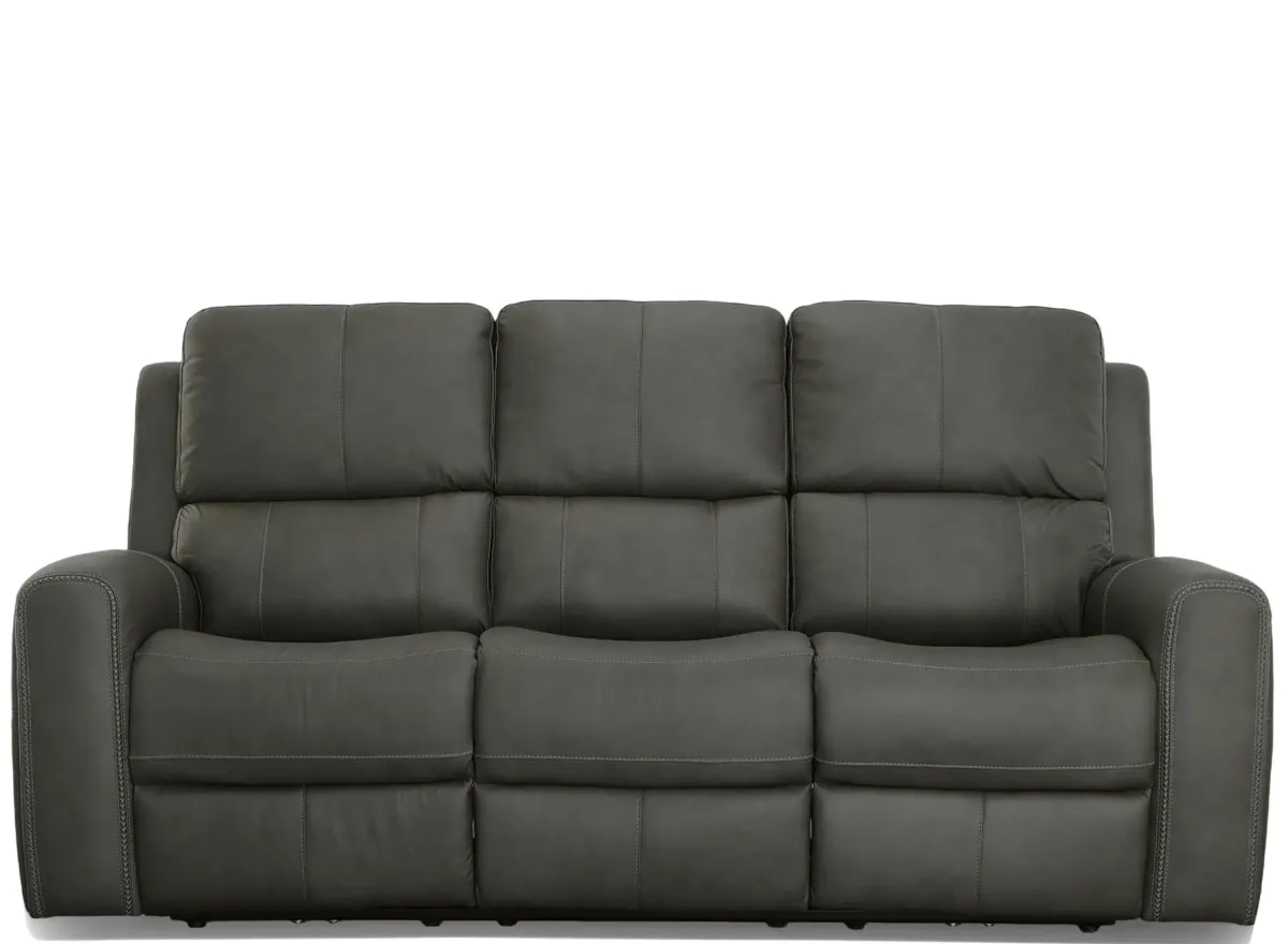 Linden Leather Power Reclining Sofa with Power Headrest and Lumbar in Charcoal by Flexsteel