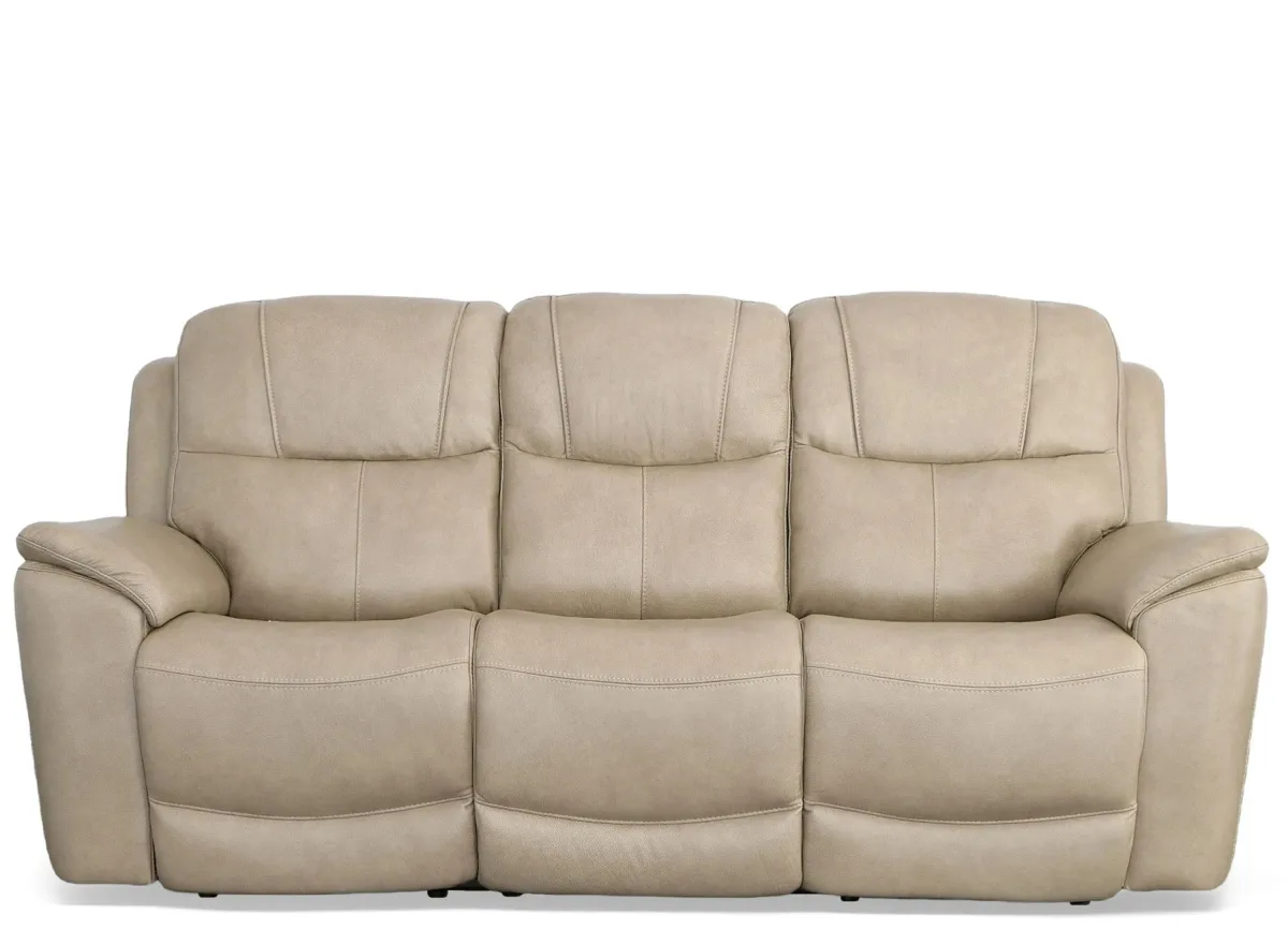 Crew Leather Power Reclining Sofa with Power Headrest and Lumbar in Pebble by Flexsteel