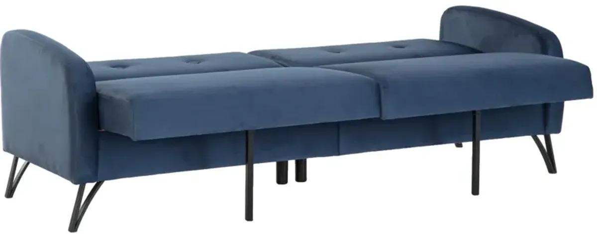 Covington Tufted Futon Sofa with Storage in Blue by HUDSON GLOBAL MARKETING USA