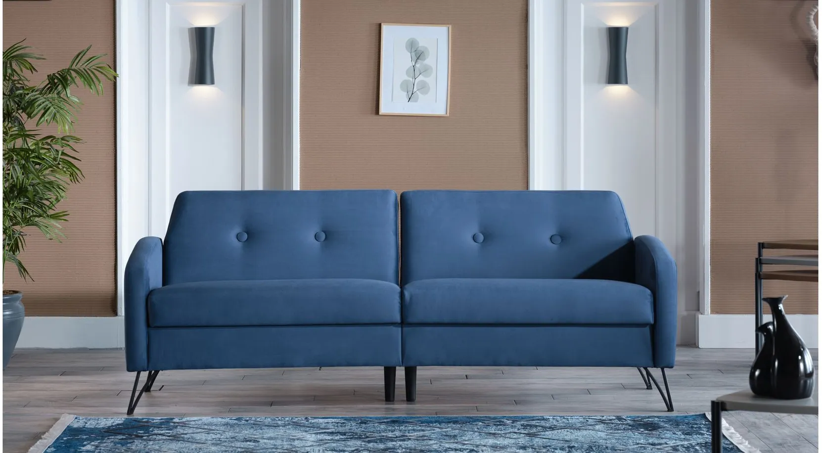 Covington Tufted Futon Sofa with Storage in Blue by HUDSON GLOBAL MARKETING USA