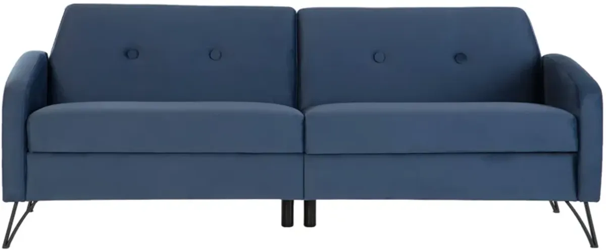 Covington Tufted Futon Sofa with Storage in Blue by HUDSON GLOBAL MARKETING USA