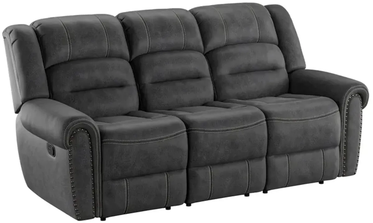 Baldwin Reclining Sofa in Slate Gray by Emerald Home Furnishings