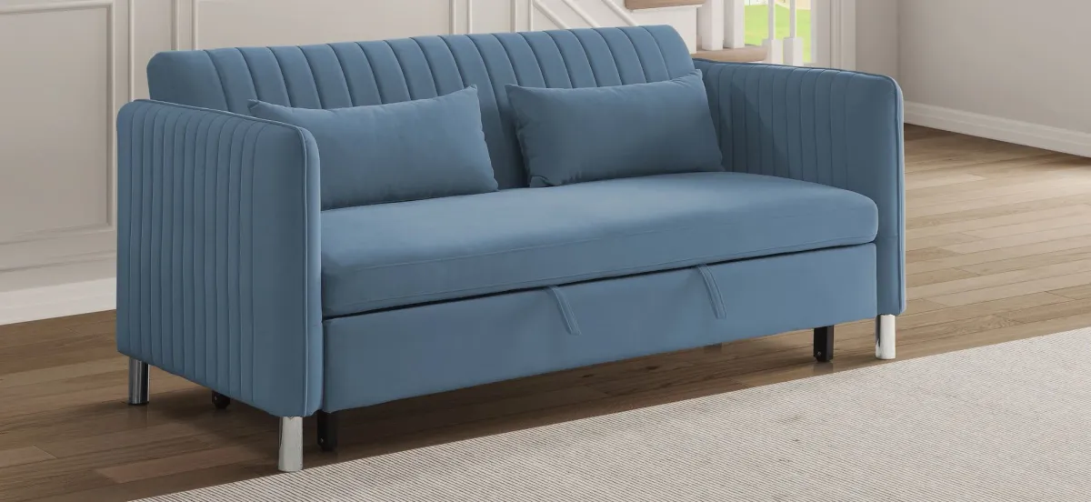 Hume Klick-Klak Sofa with Pull-Out Bed in Blue by Homelegance