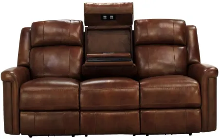 Richfield Leather Power Sofa with Power Headrest, Lumbar, and Drop Down Table in Brown by Bellanest