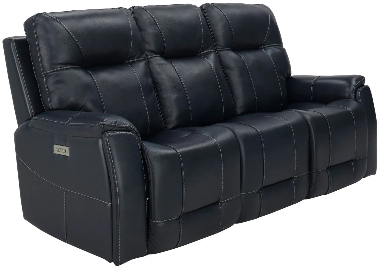 Barnett Leather Layflat Power Sofa w/ Power Headrest and Lumbar in Blue by Bellanest