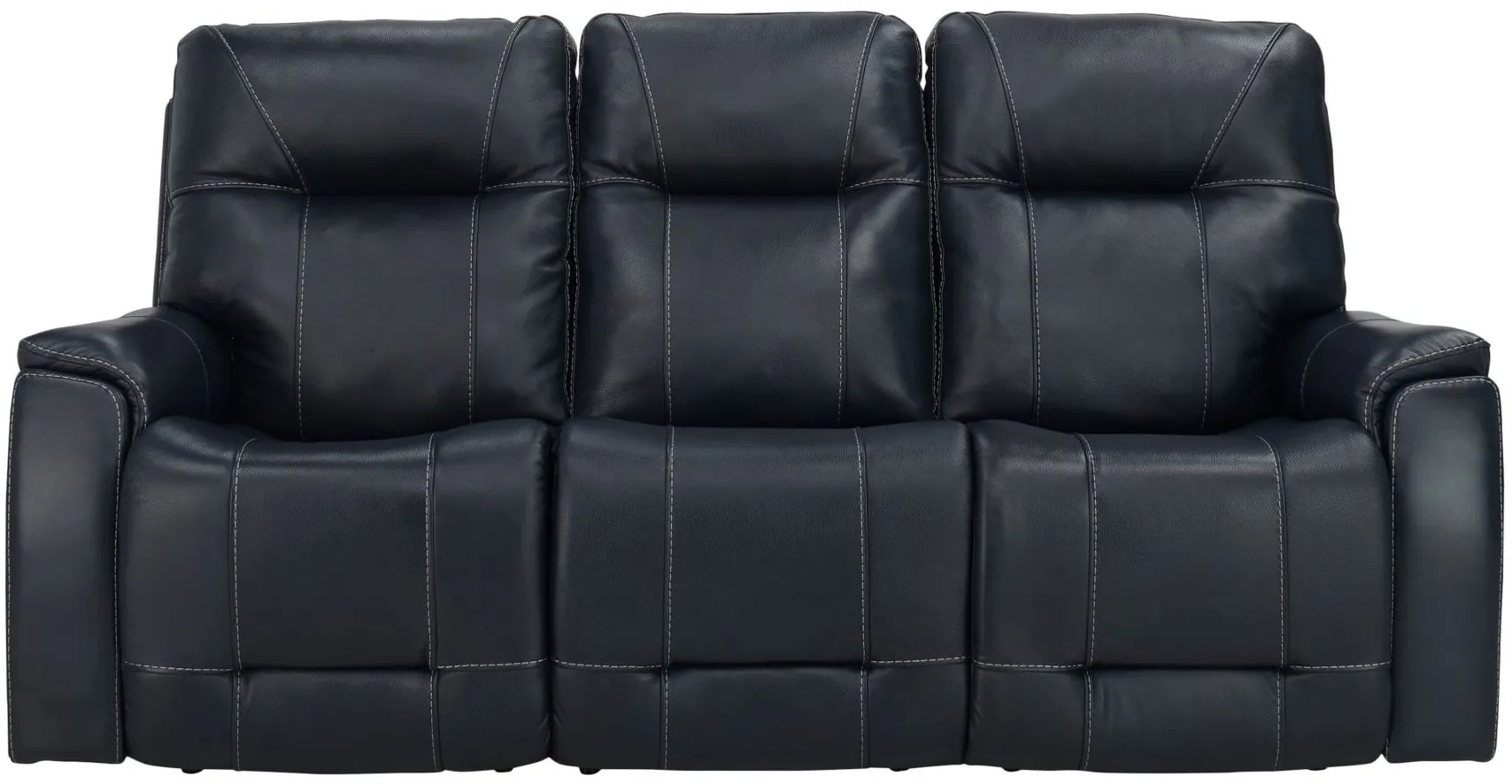 Barnett Leather Layflat Power Sofa w/ Power Headrest and Lumbar in Blue by Bellanest