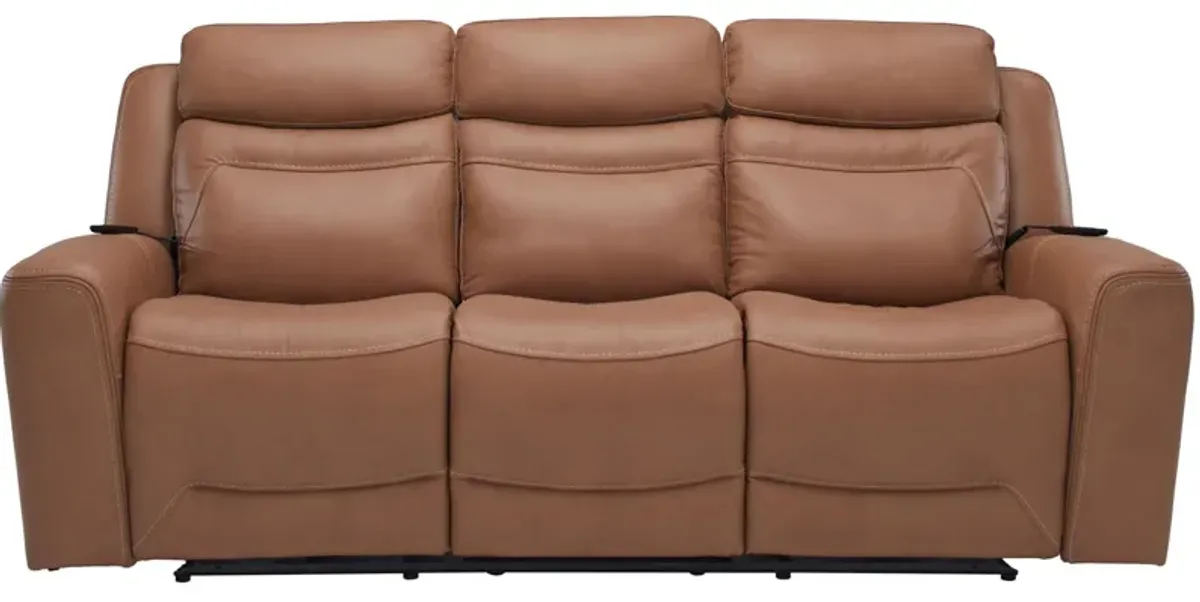 Morgenthal Power Sofa w/Power Headrest, Lumbar, Heat and Massage in Aline Butternut by Bellanest