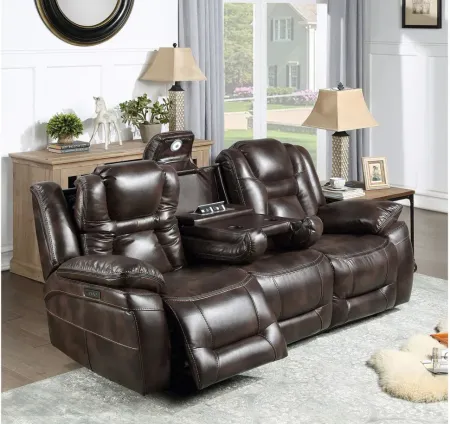 Oportuna Dual Power Sofa with Drop Down Table in Rich Brown by Steve Silver Co.