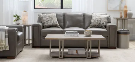 Warren Leather Sofa w/ Wireless Charging & Pop-Out Cupholders in Gray by Bellanest