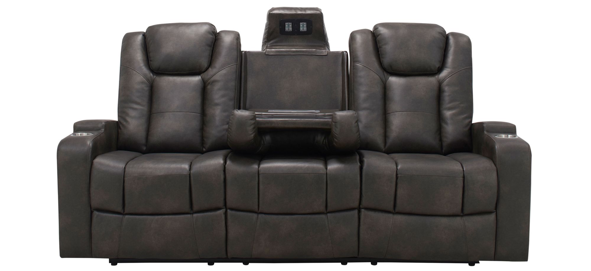 Matera Power Sofa with DropDown Table in Brown by Bellanest