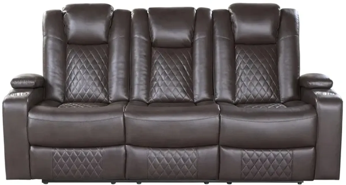 Orina Power Double Reclining Sofa With Power Headrests in Dark Brown by Homelegance