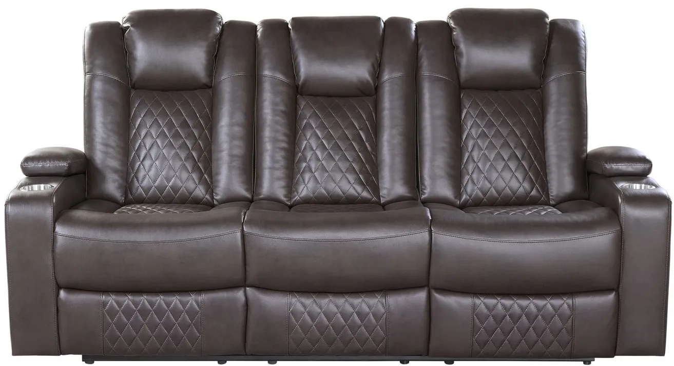 Orina Power Double Reclining Sofa with Power Headrests in Dark Brown by Homelegance