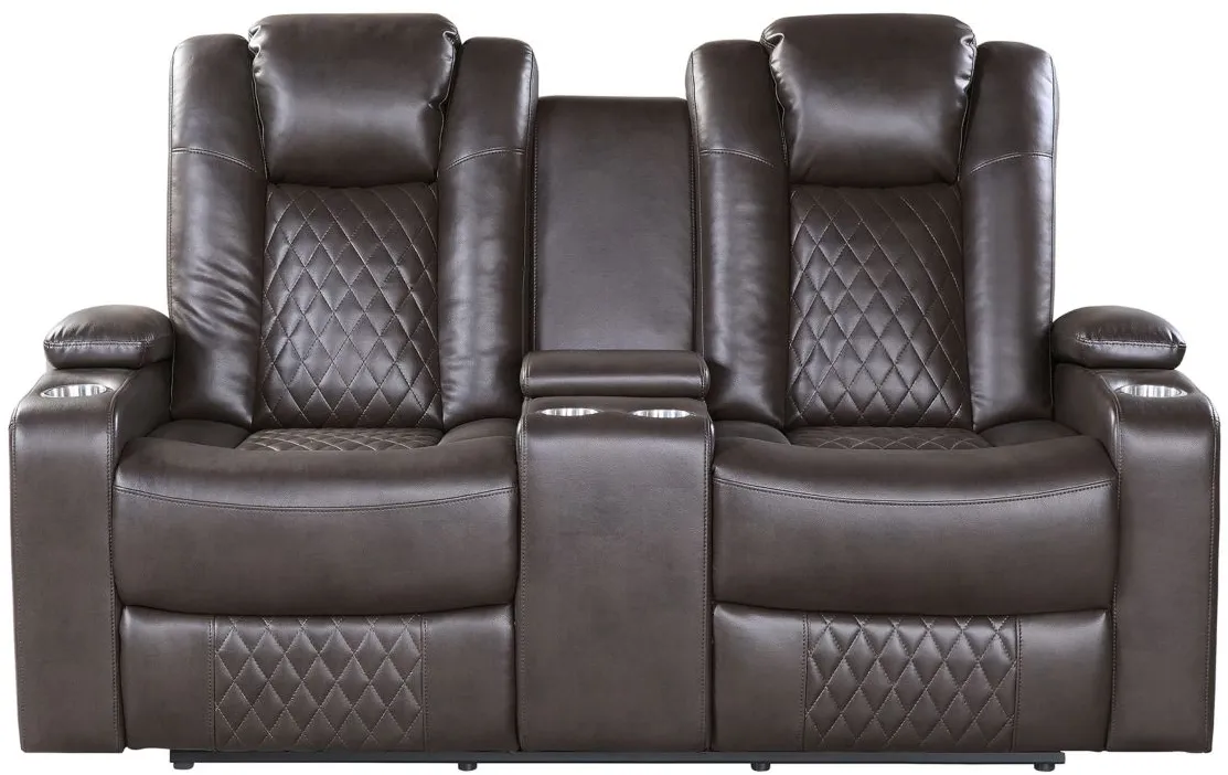 Orina Power Double Reclining Loveseat with Power Headrests in Dark Brown by Homelegance