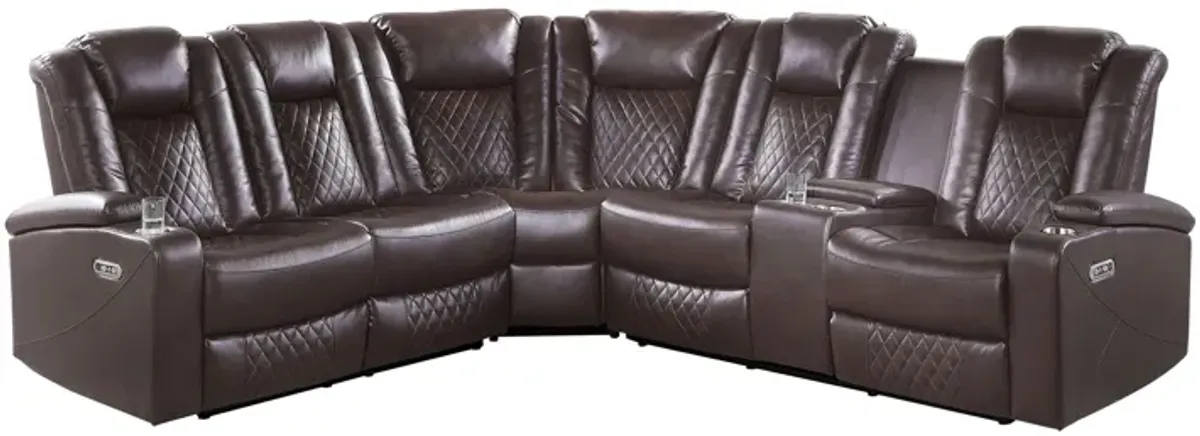 Orina 3-pc. Reclining Sectional With Power Headrests in Dark Brown by Homelegance