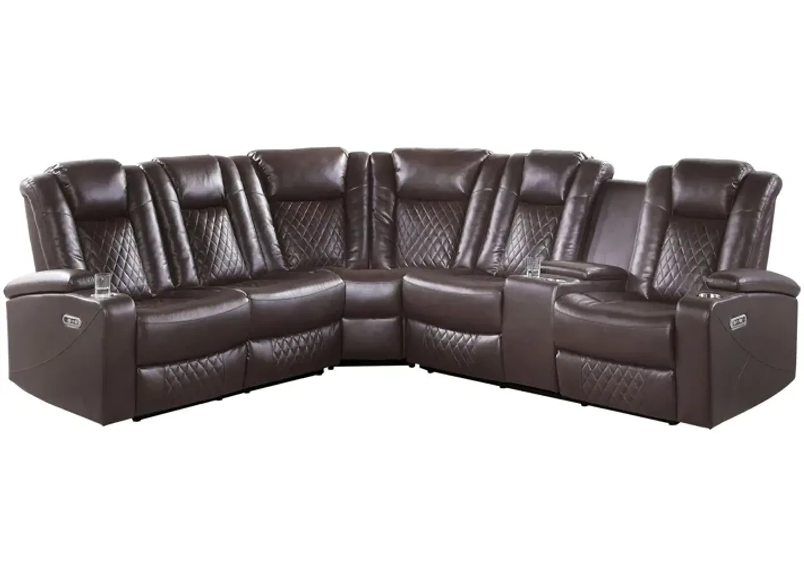 Orina 3-pc. Reclining Sectional With Power Headrests in Dark Brown by Homelegance