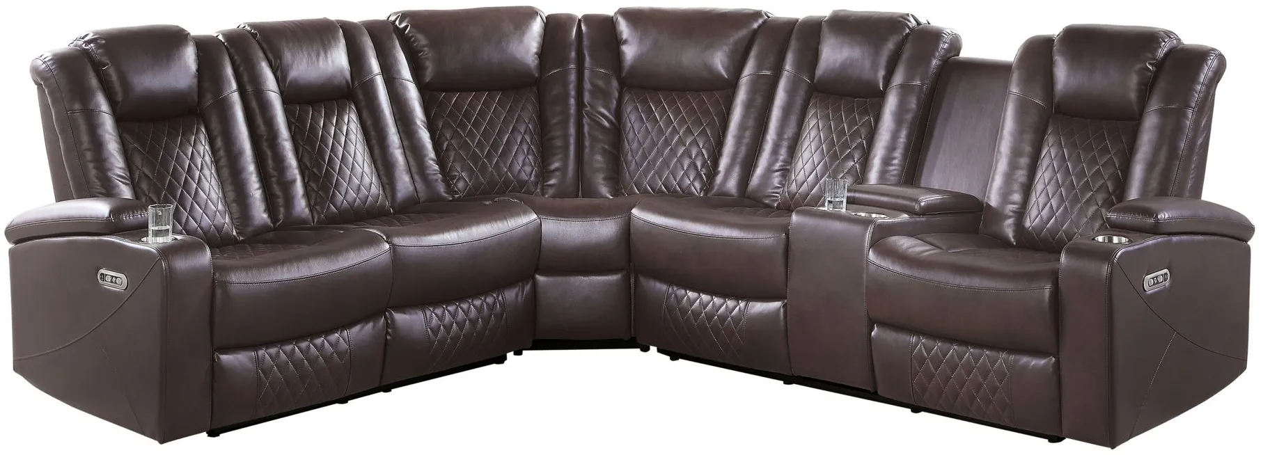 Orina 3-pc Reclining Sectional With Power Headrests in Dark Brown by Homelegance