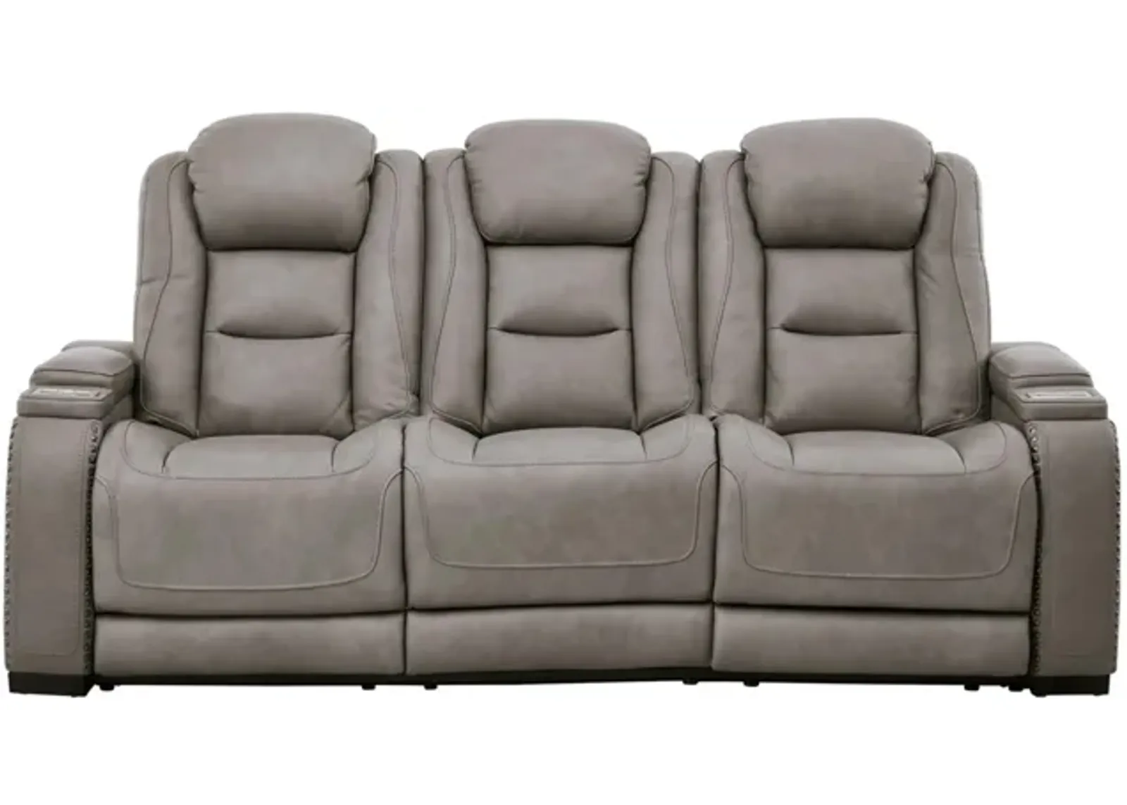 The Man-Den Power Recliner Sofa with Adjustable Headrest in Gray by Ashley Furniture