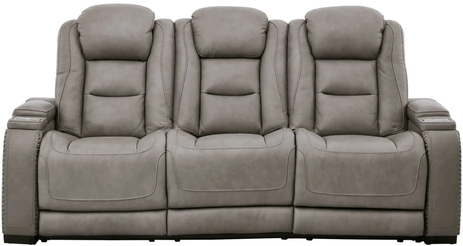The Man-Den Power Recliner Sofa with Adjustable Headrest in Gray by Ashley Furniture