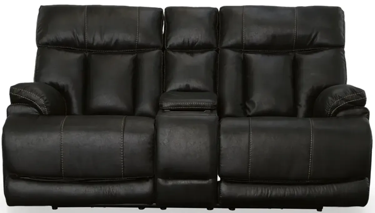 Clive Leather Power Reclining Loveseat with Console with Power Headrest and Lumbar