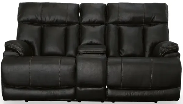 Clive Leather Power Reclining Loveseat with Console with Power Headrest and Lumbar