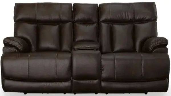 Clive Leather Power Reclining Loveseat with Console with Power Headrest and Lumbar