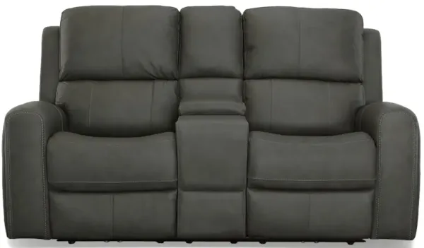 Linden Leather Power Reclining Loveseat with Console with Power Headrest and Lumbar
