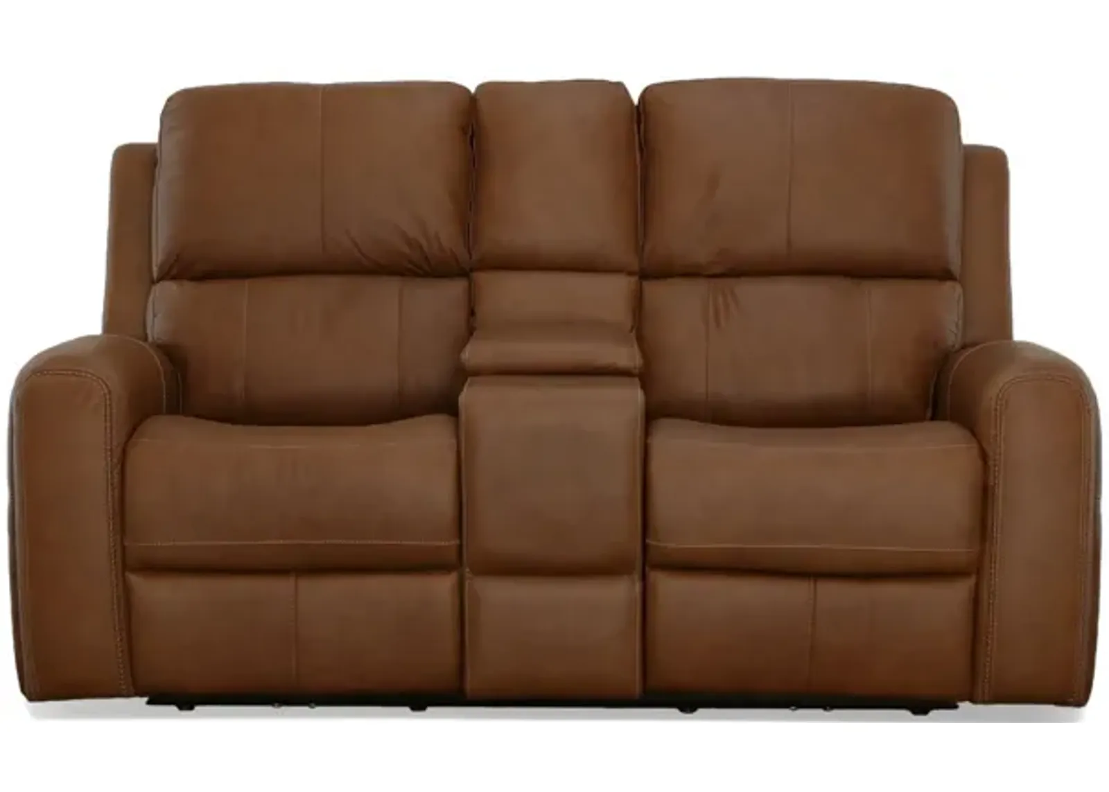 Linden Leather Power Reclining Loveseat with Console with Power Headrest and Lumbar in Caramel by Flexsteel