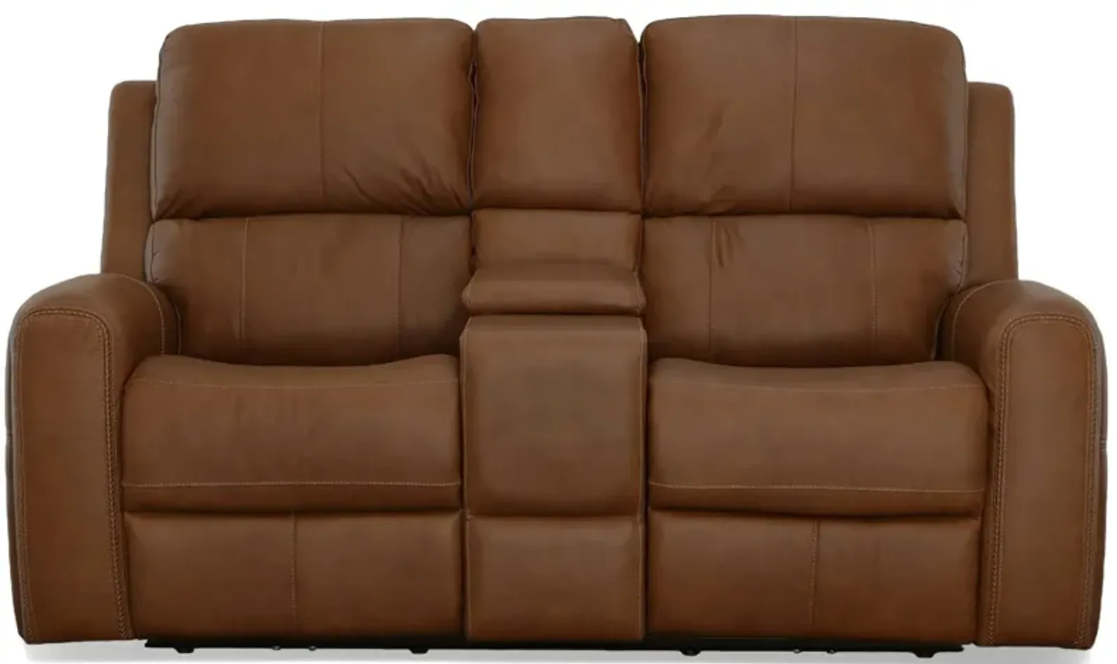 Linden Leather Power Reclining Loveseat with Console with Power Headrest and Lumbar