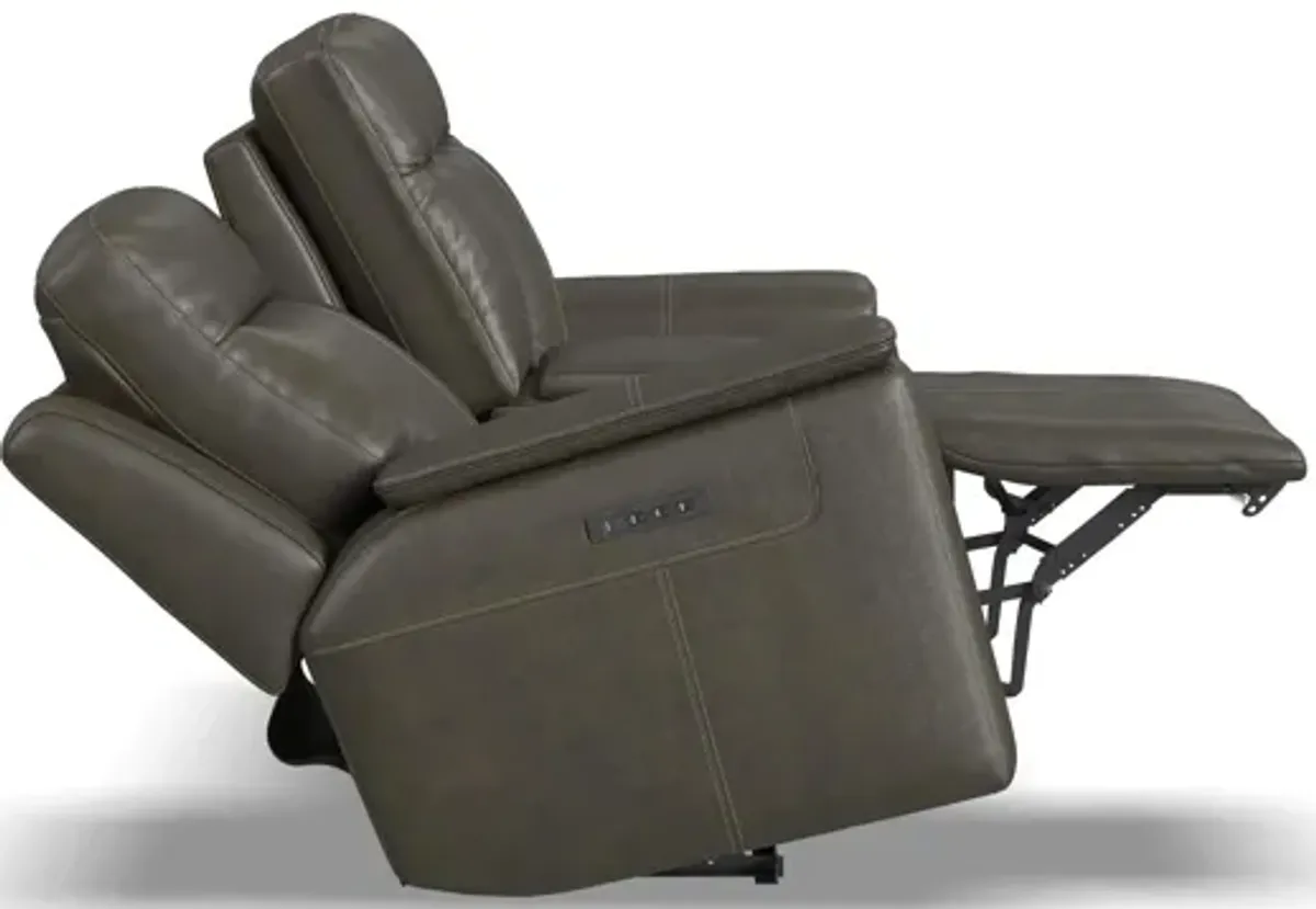 Odell Leather Power Reclining Loveseat with Console with Power Headrest and Lumbar