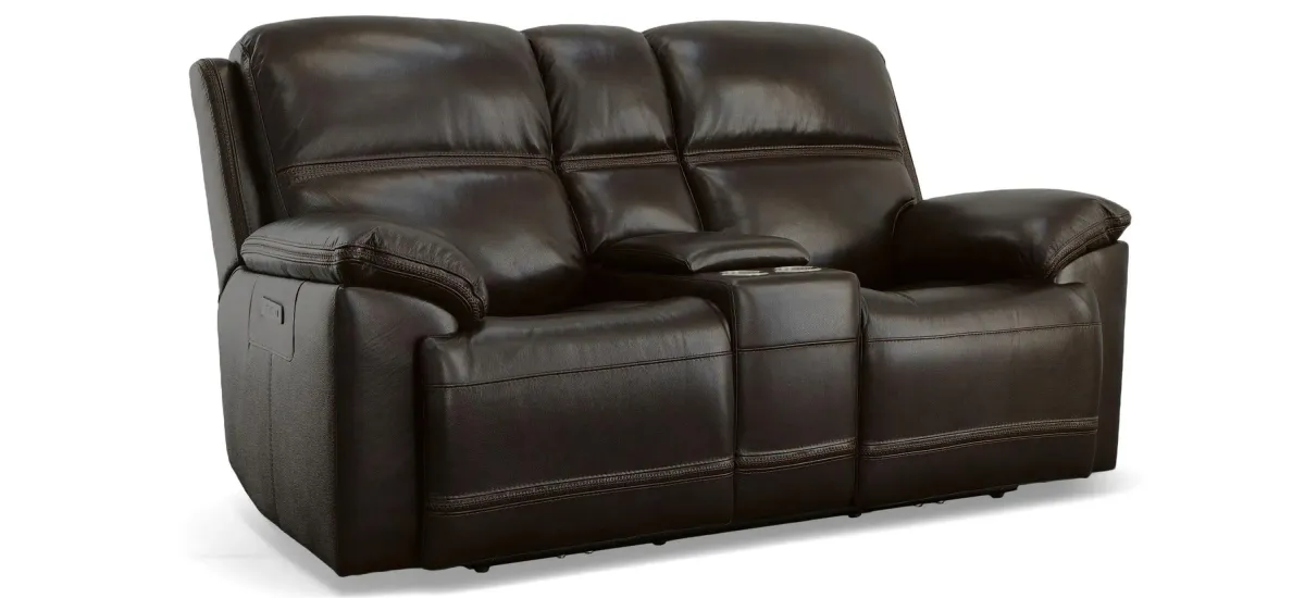 Jackson Leather Power Reclining Loveseat with Console with Power Headrest and Lumbar