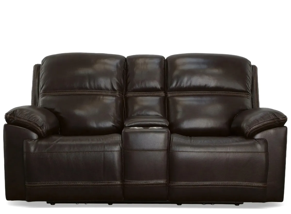 Jackson Leather Power Reclining Loveseat with Console with Power Headrest and Lumbar