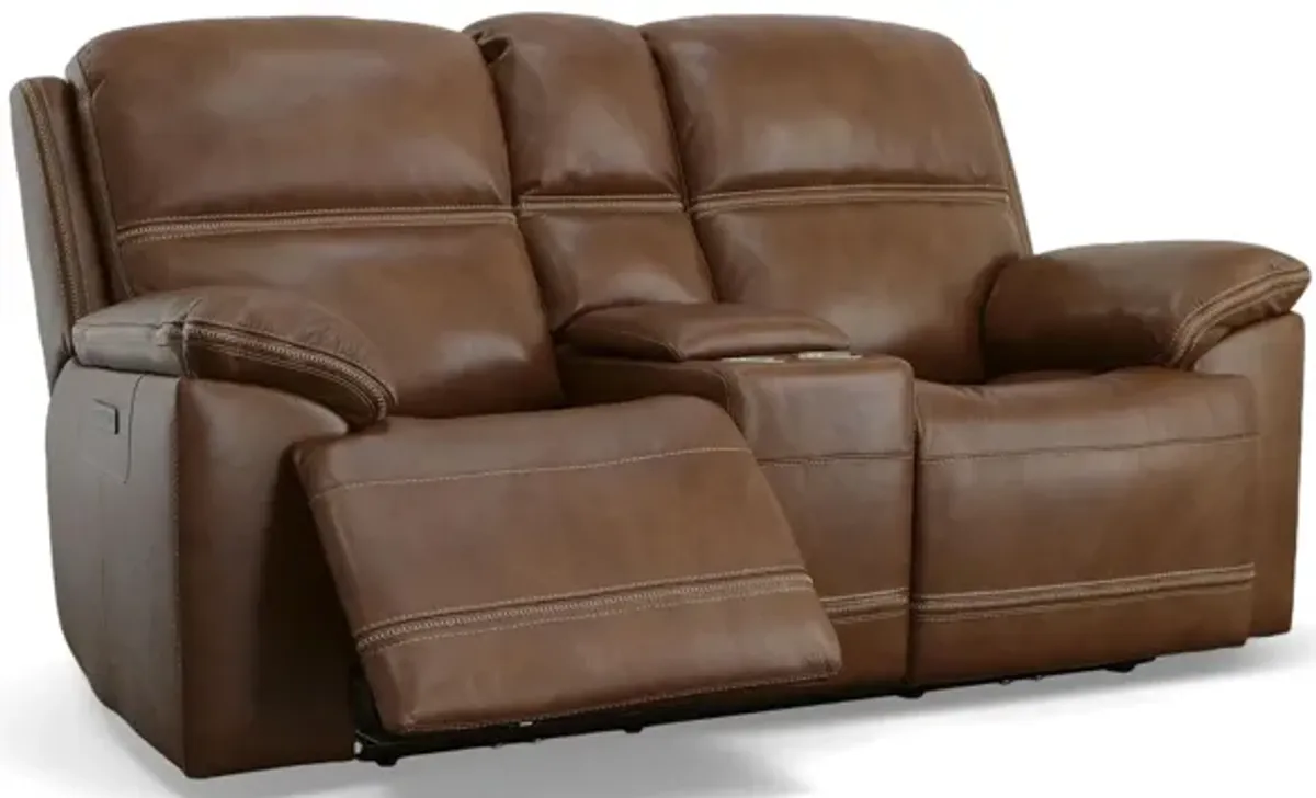 Jackson Leather Power Reclining Loveseat with Console with Power Headrest and Lumbar