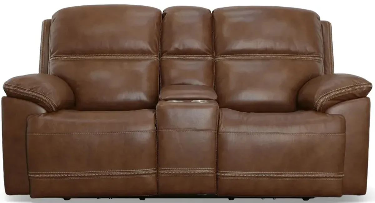 Jackson Leather Power Reclining Loveseat with Console with Power Headrest and Lumbar