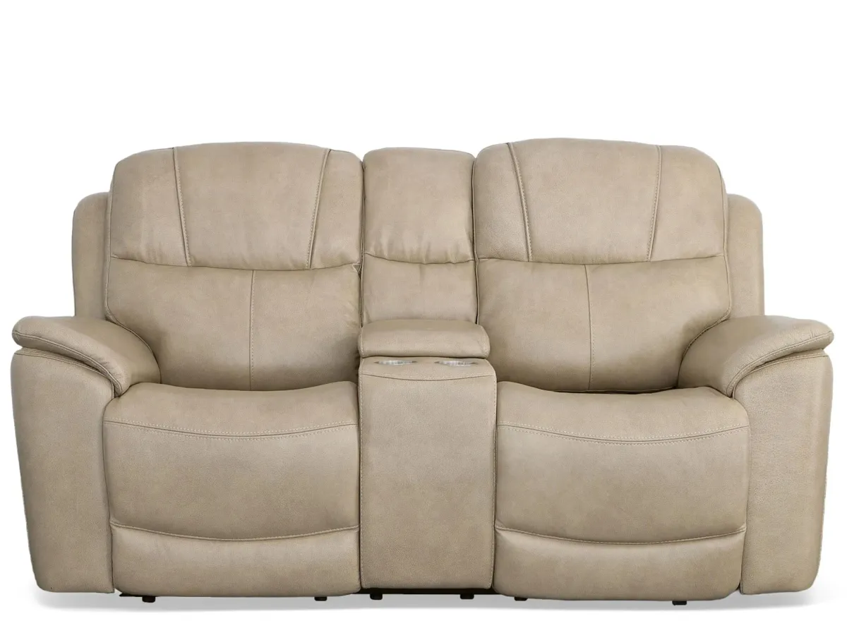 Crew Leather Power Reclining Loveseat with Power Headrest and Lumbar in Pebble by Flexsteel