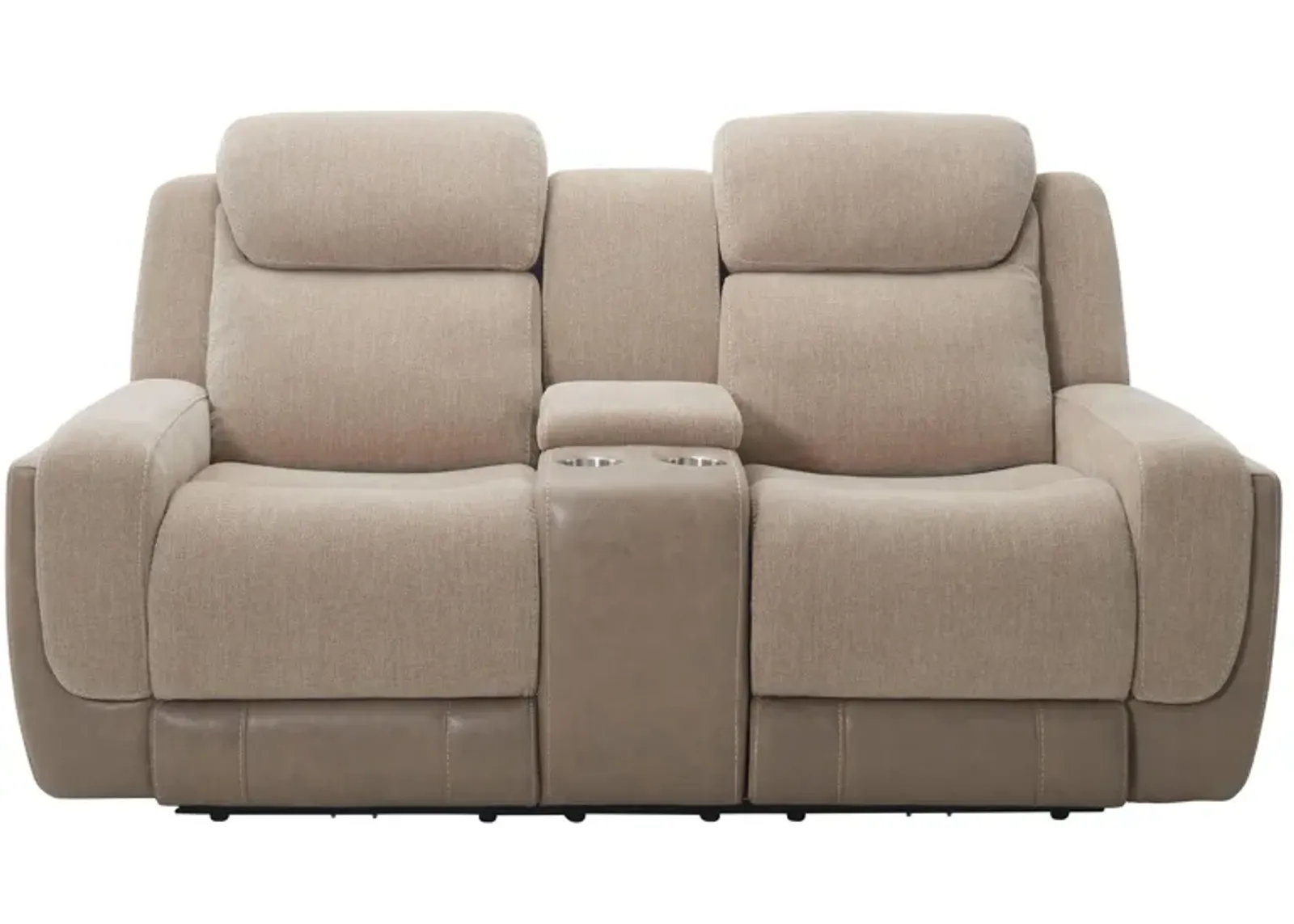 Novah Zero Gravity Power Console Loveseat w/ Power Headrest in Aden Sand / Devin Latte Beige by Bellanest