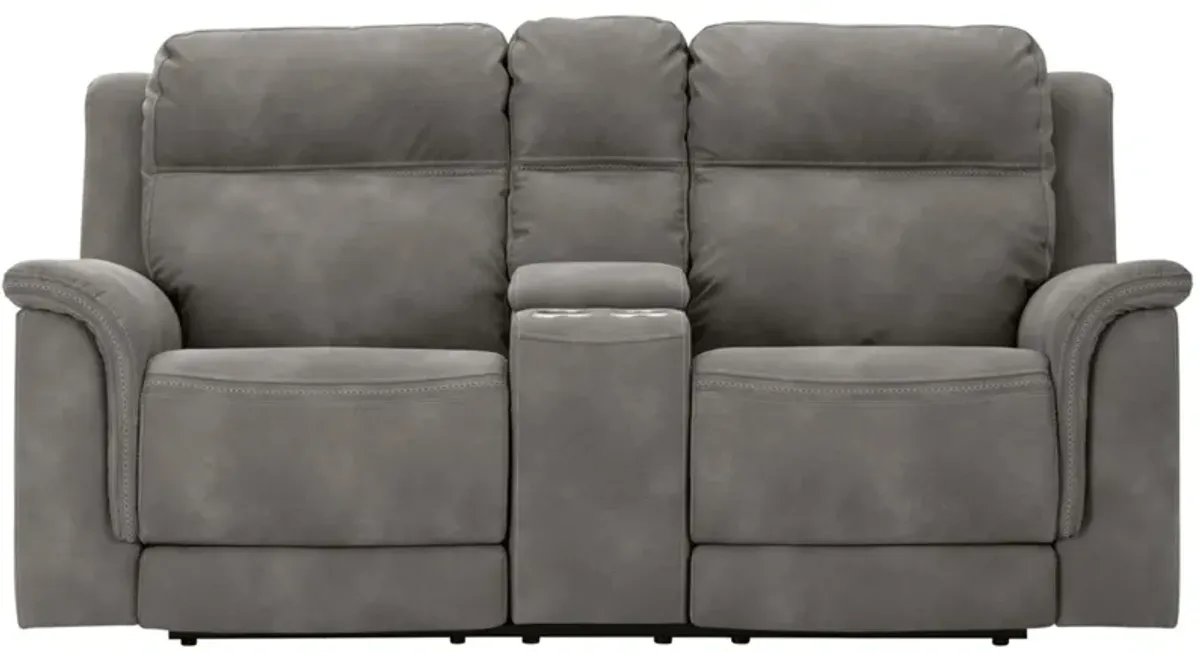 Durapella Power Reclining Console Loveseat in Slate by Ashley Furniture