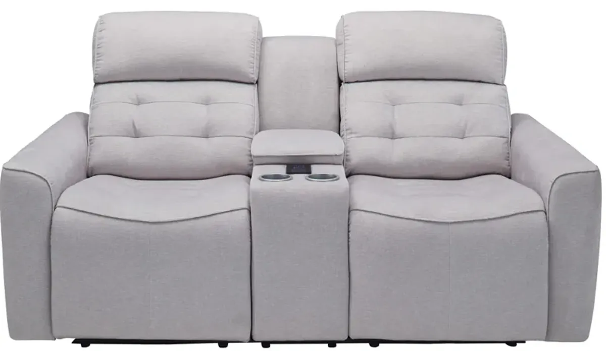 Hanlin Power Console Loveseat w/ Power Headrest, Lumbar, Heat and Massage in Ashton Mushroom by Bellanest