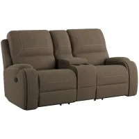 Adrian Reclining Glider Console Loveseat in Walnut Brown by Emerald Home Furnishings