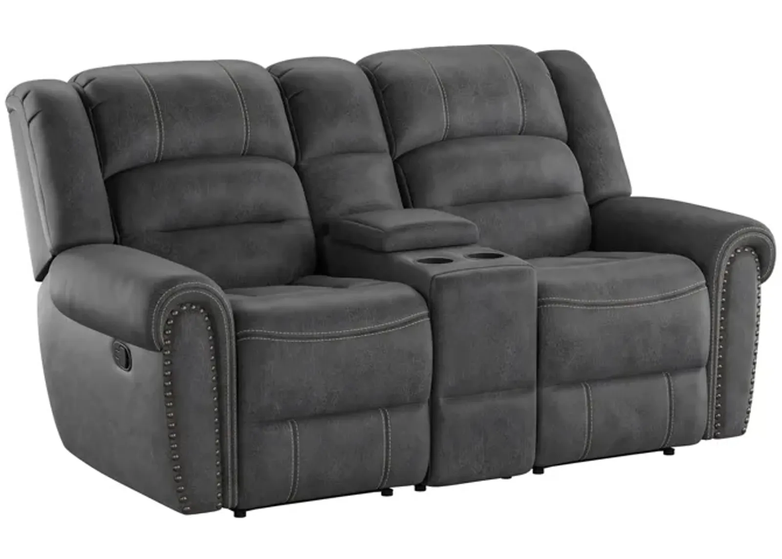 Baldwin Reclining Console Loveseat in Slate Gray by Emerald Home Furnishings