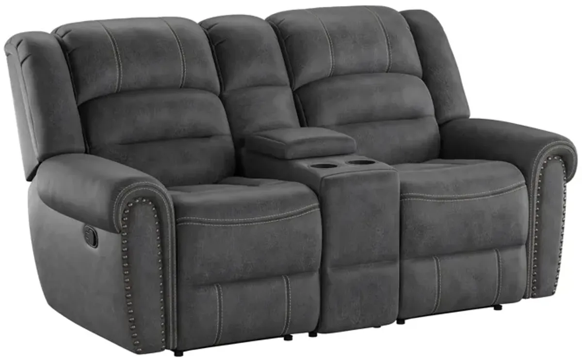 Baldwin Reclining Console Loveseat in Slate Gray by Emerald Home Furnishings