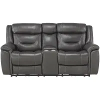 Northside Leather Power Reclining Console Loveseat in Dark Gray by Homelegance