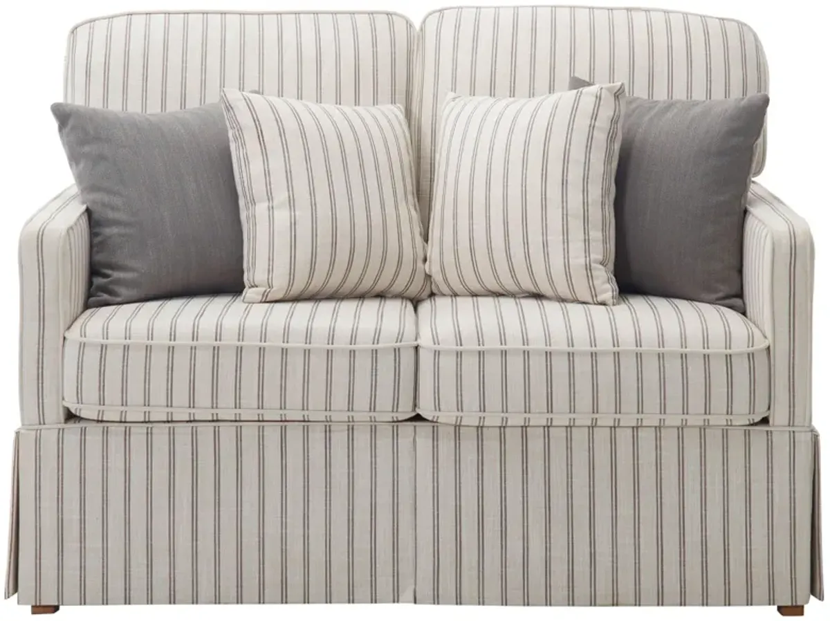 Ellwood Loveseat in White/Gray Stripe by Bellanest