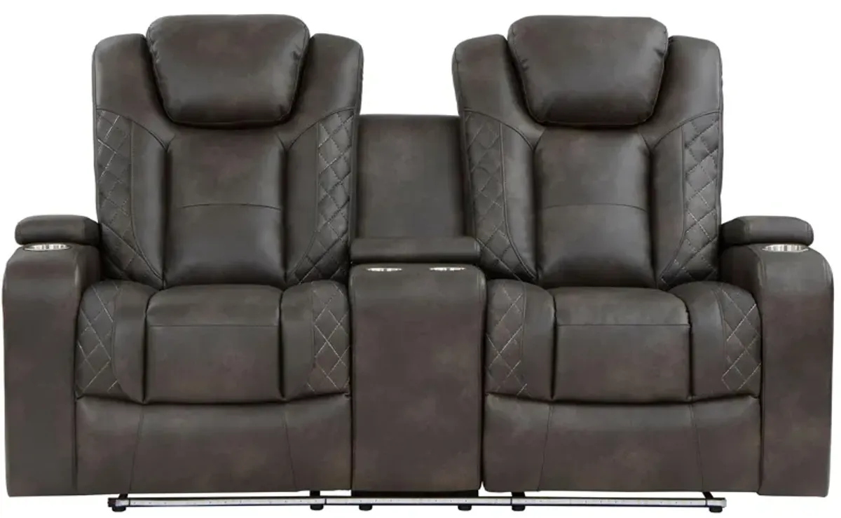 Donegal Power Double Reclining Loveseat in Brown;Gray by Homelegance